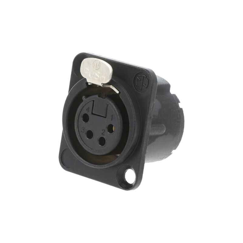 Conector: XLR; soclu; mamă; PIN: 4; drept; cu buton; lipire; neagră