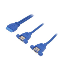 Cablu: USB-USB; USB 3.0 19pin,USB A soclu x2; 0,65m