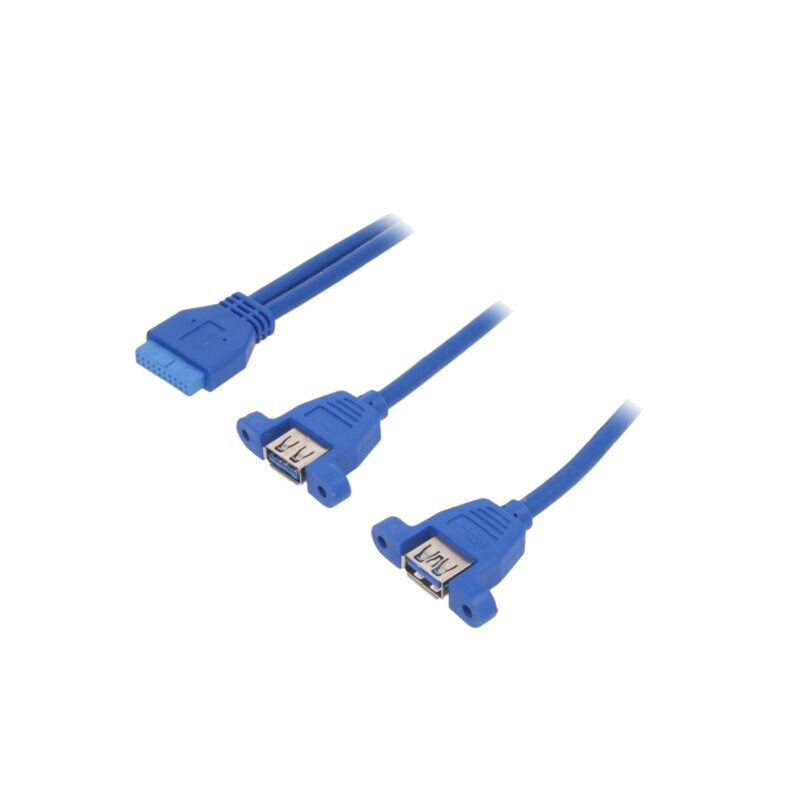 Cablu: USB-USB; USB 3.0 19pin,USB A soclu x2; 0,65m