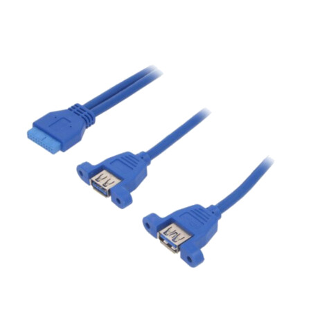 Cablu: USB-USB; USB 3.0 19pin,USB A soclu x2; 0,65m