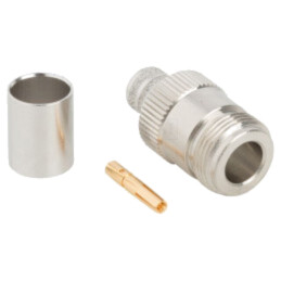 Conector: N; mufă; mamă; drept; 50Ω; crimpat; pe cablu; PTFE; aurit