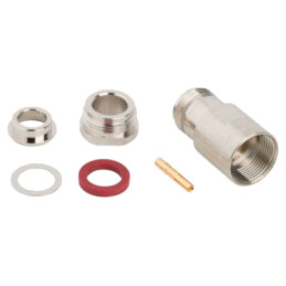 Conector: N; mufă; mamă; drept; 50Ω; lipire,răsucire (clamp); PTFE