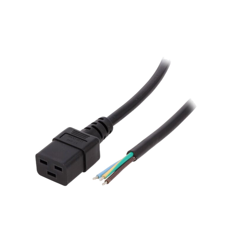 Cablu; 3x1,5mm2; IEC C19 mamă,cabluri; PVC; Lung: 3m; negru; 16A