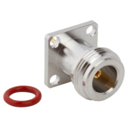 Conector: N; soclu; mamă; drept; 50Ω; lipire; PTFE; aurit; alamă