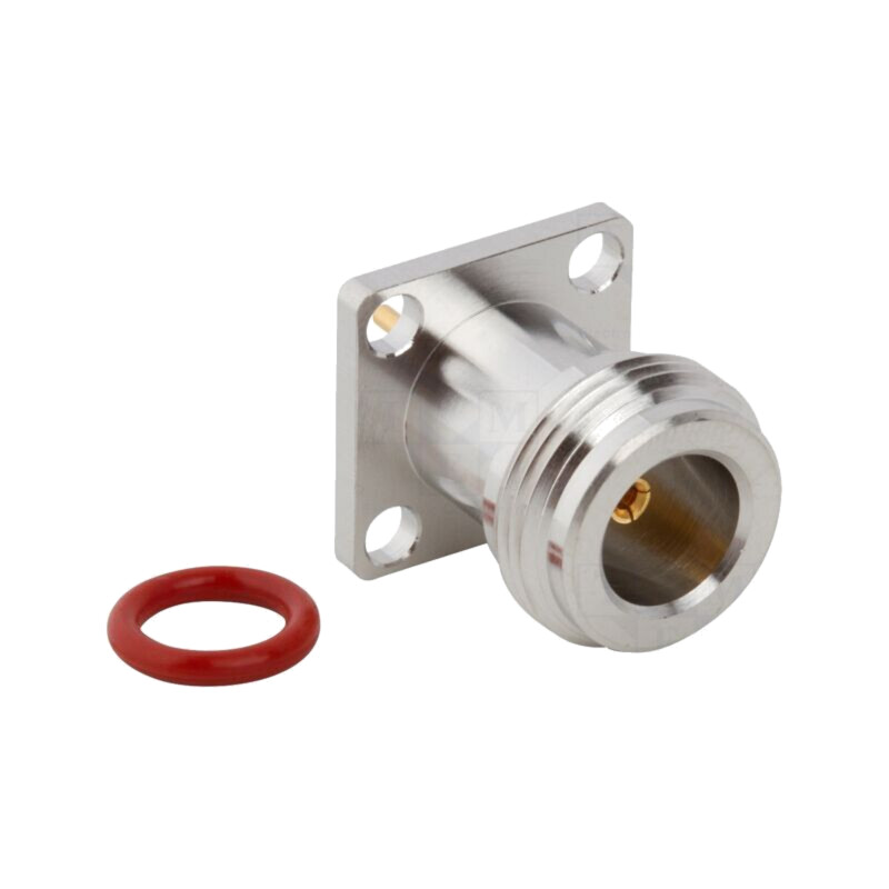 Conector: N; soclu; mamă; drept; 50Ω; lipire; PTFE; aurit; alamă