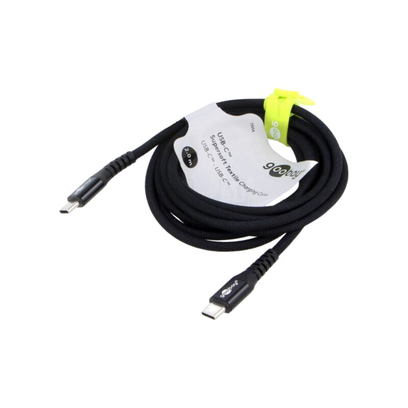 Cablu; USB 2.0; USB C mufă,din ambele părţi; 2m; negru; 0,48Gbps