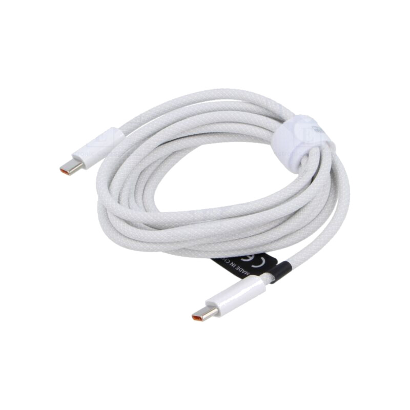 Cablu; High Speed,USB 2.0; USB C mufă,din ambele părţi; 2m; alb
