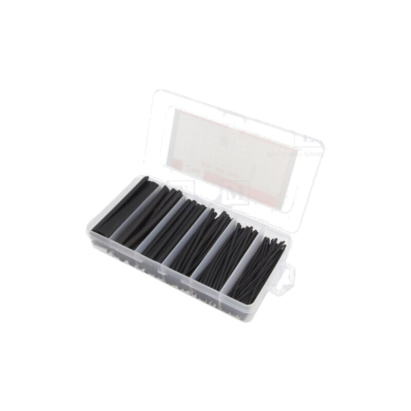 Set de manşoane termocontractabile; 2: 1; 100mm; neagră; 170buc.