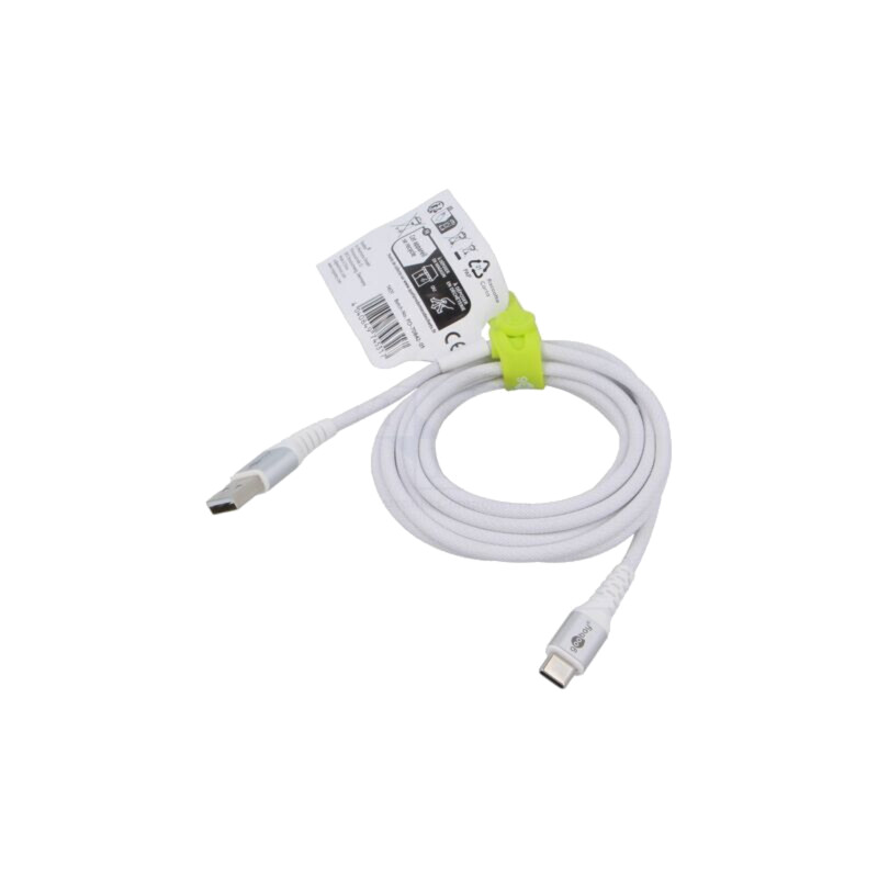 Cablu; USB 2.0; USB A mufă,USB C mufă; 2m; alb; 0,48Gbps; silicon