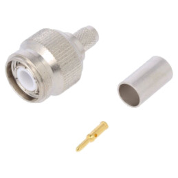 Conector: TNC; mufă; tată; drept; 50Ω; crimpat; pe cablu; PTFE; aurit