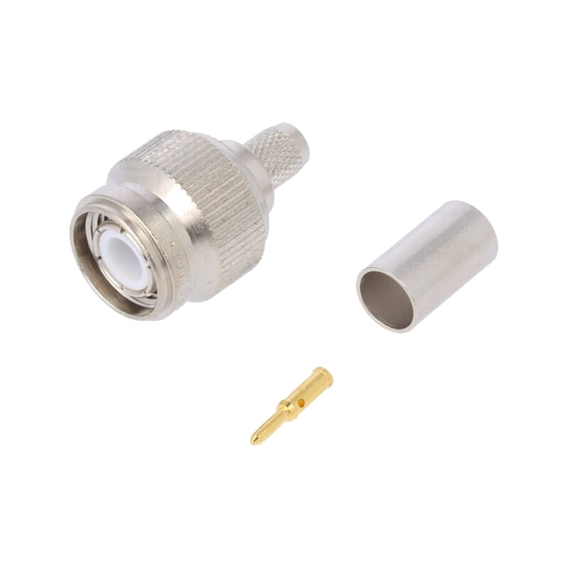 Conector: TNC; mufă; tată; drept; 50Ω; crimpat; pe cablu; PTFE; aurit
