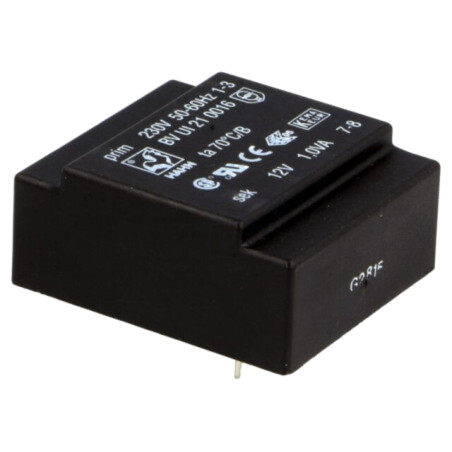 Transformator: încapsulat; 1VA; 230VAC; 12V; 83mA; PCB; BVUI