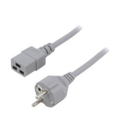 Cablu; 3x1,5mm2; CEE 7/7 (E/F) mufă,IEC C19 mamă; PVC; 2m; gri