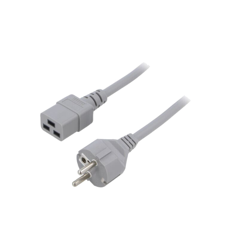 Cablu; 3x1,5mm2; CEE 7/7 (E/F) mufă,IEC C19 mamă; PVC; 2m; gri