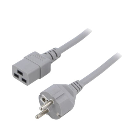 Cablu; 3x1,5mm2; CEE 7/7 (E/F) mufă,IEC C19 mamă; PVC; 2m; gri