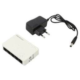 Switch Fast Ethernet; albă; 150m; Kit: cablu DC,alimentator