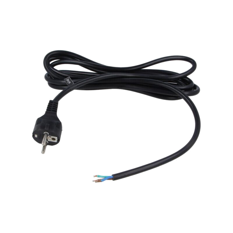 Cablu; 3x1,5mm2; CEE 7/7 (E/F) mufă,cabluri; PVC; 3m; negru; 16A