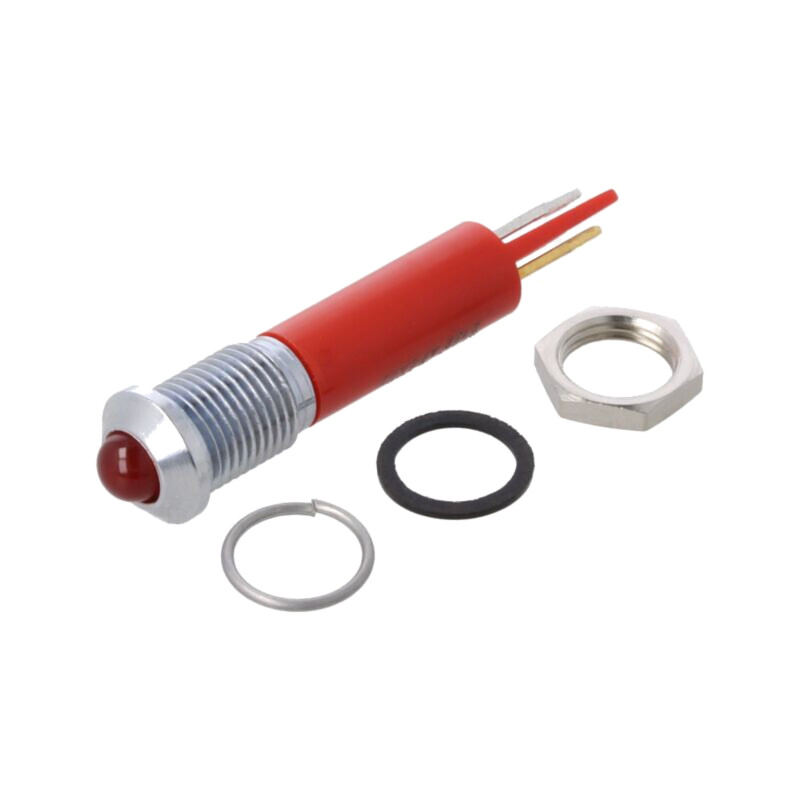 Lampă de control: LED; convex; roşie; Ø8mm; IP67; Q8; alamă; 80mcd Lampă de control: LED; convex; roşie; Ø8mm; IP67; Q8; alamă; 80mcd