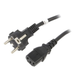 Cablu; CEE 7/7 (E/F) mufă,IEC C13 mamă; PVC; 3m; negru; 10A; 250V