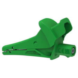 Bornă crocodil; 20A; verde; Capacitate prindere: max.25mm; 1,5kV