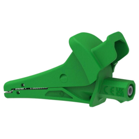 Bornă crocodil; 20A; verde; Capacitate prindere: max.25mm; 1,5kV