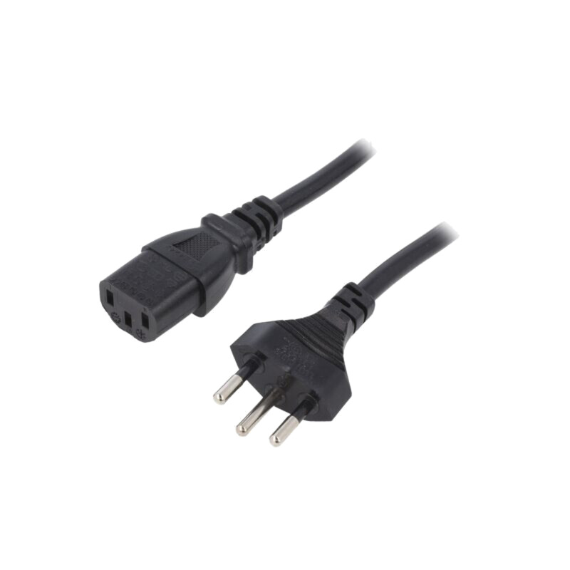 Cablu; 3x1mm2; IEC C13 mamă,SEV-1011 (J) mufă; PVC; 3m; negru; 10A