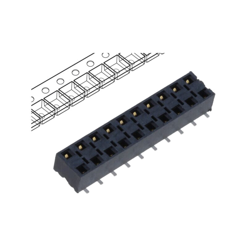 Conector: şiruri pini; mamă; PIN: 20; 2,54mm; aurit; SMT; soclu; rolă