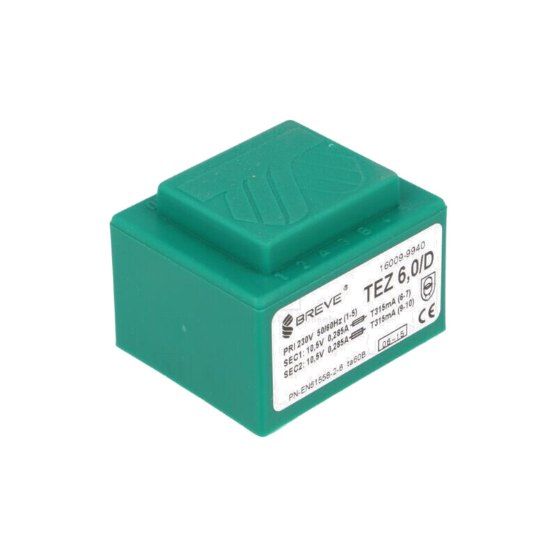 Transformator: încapsulat; 6VA; 230VAC; 10,5V; 10,5V; 285,7mA; PCB