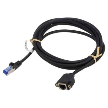 Prelungitor RJ45; S/FTP; 6a; litat; Cu; LSZH; negru; 2m; 27AWG