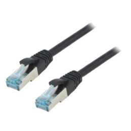 Patch cord; S/FTP; 6a; litat; Cu; PUR; negru; 3m; 27AWG; IP20