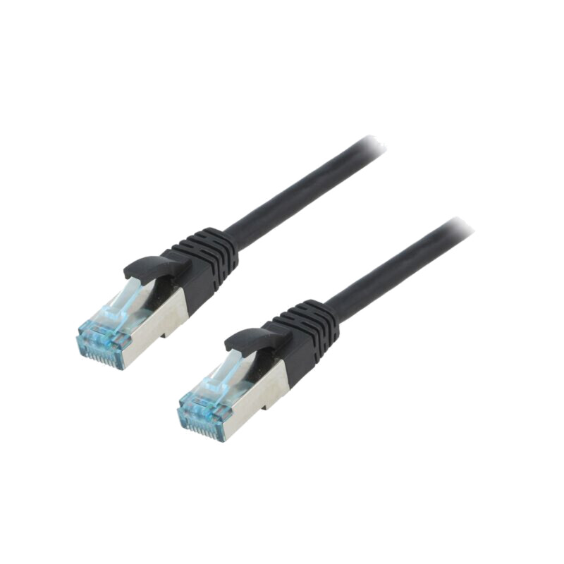 Patch cord; S/FTP; 6a; litat; Cu; PUR; negru; 3m; 27AWG; IP20