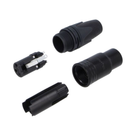 Conector: XLR; mufă; mamă; PIN: 3; drept; pe cablu; lipire; 16A; 14AWG