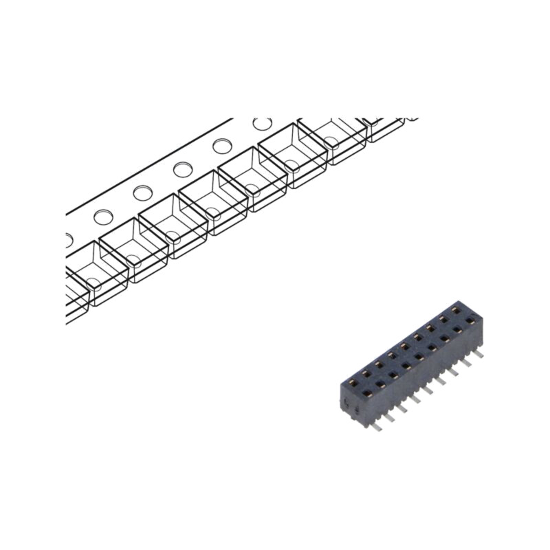 Conector: şiruri pini; mamă; PIN: 18; 2mm; aurit; SMT; soclu; rolă