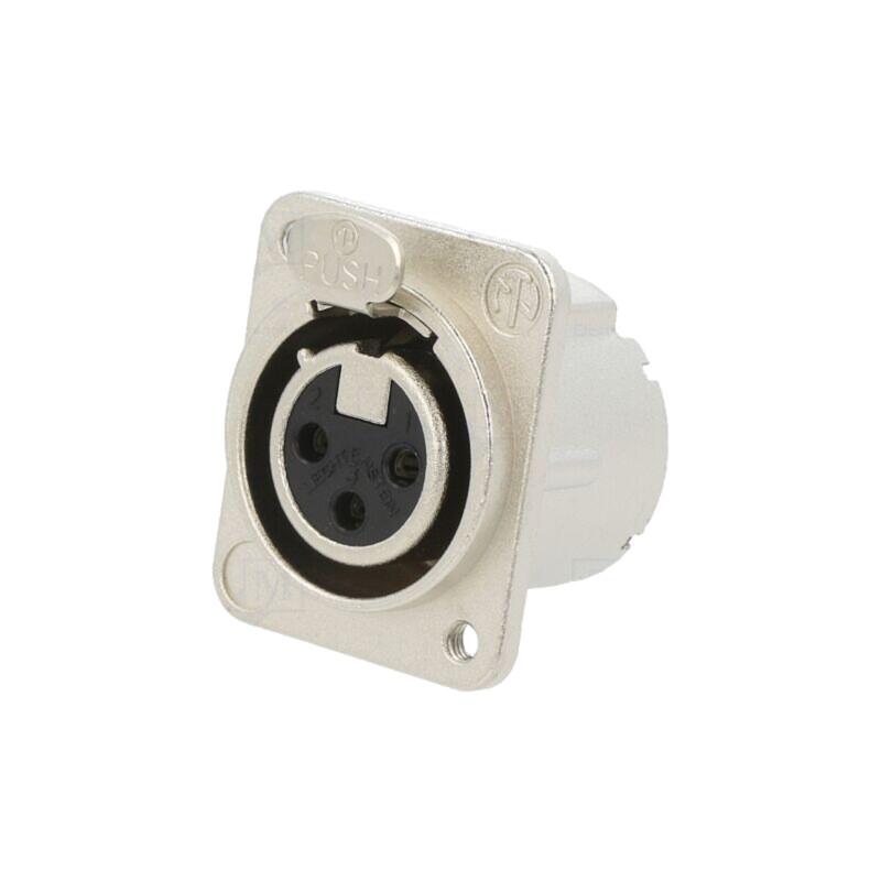 Conector: XLR; soclu; mamă; PIN: 3; drept; cu buton; lipire; 16A