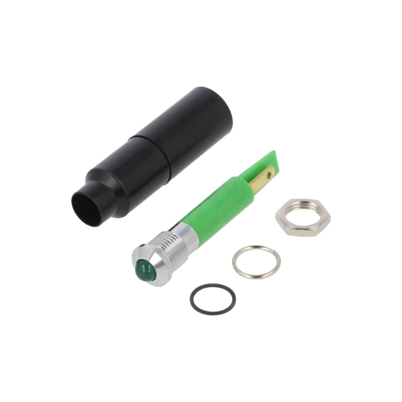 Lampă de control: LED; convex; verde; 230VAC; Ø8,2mm; IP67; metal