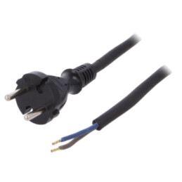 Cablu; 2x1,5mm2; CEE 7/17 (C) mufă,cabluri; gumă; 2m; negru; 16A