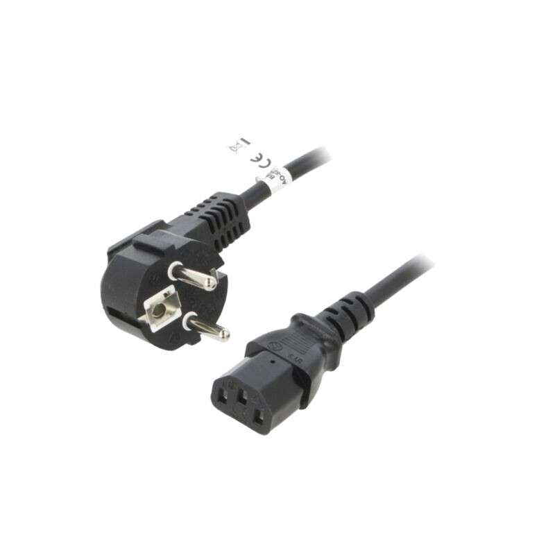 Cablu; CEE 7/7 (E/F) ştecăr în unghi,IEC C13 mamă; PVC; 2,5m Cablu; CEE 7/7 (E/F) ştecăr în unghi,IEC C13 mamă; PVC; 2,5m