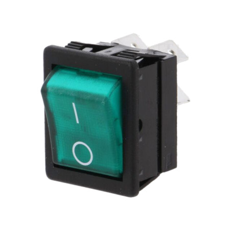 ROCKER; DPST; Poz: 2; ON-OFF; 16A/250VAC; verde; lampă cu neon; 1350