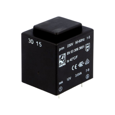 Transformator: încapsulat; 3,6VA; 230VAC; 12V; 300mA; PCB; BVEI