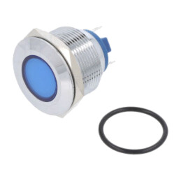 Lampă de control: LED; plată; albastră; 12VDC; 12VAC; Ø22mm; alamă