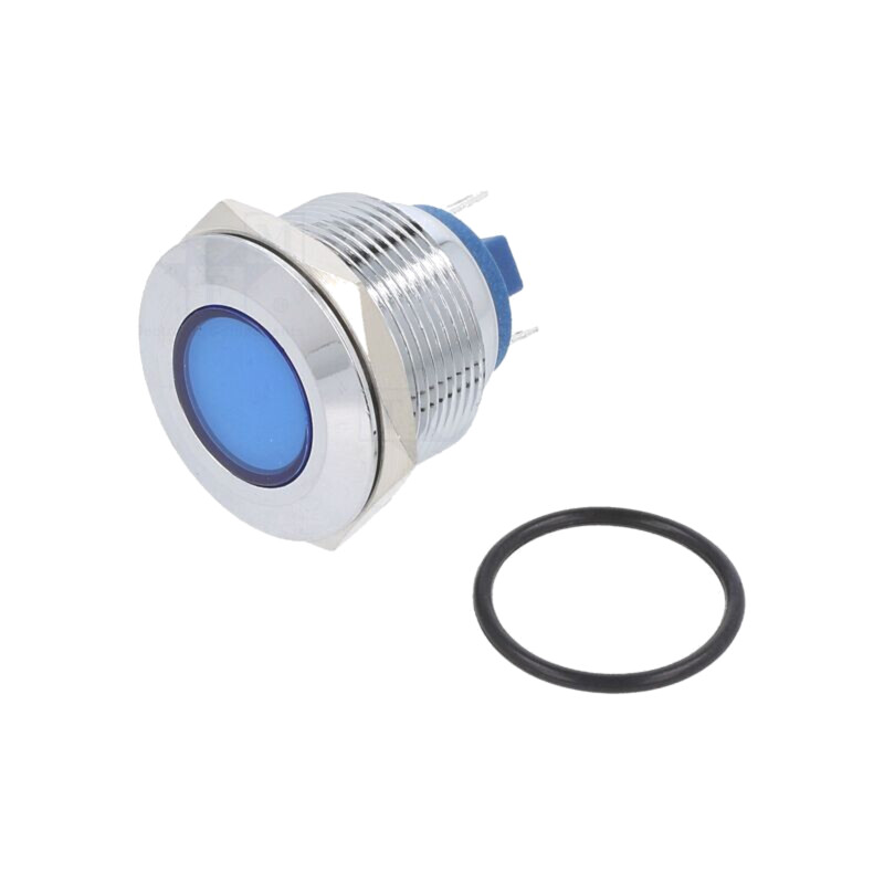Lampă de control: LED; plată; albastră; 12VDC; 12VAC; Ø22mm; alamă