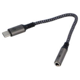 Cablu; Jack 3,5mm 3pin soclu,USB C mufă; 0,15m; negru,gri; 3A