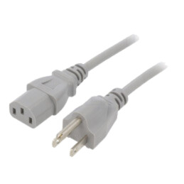 Cablu; 3x18AWG; IEC C13 mamă,NEMA 5-15 (B) mufă; PVC; 2m; gri; 10A