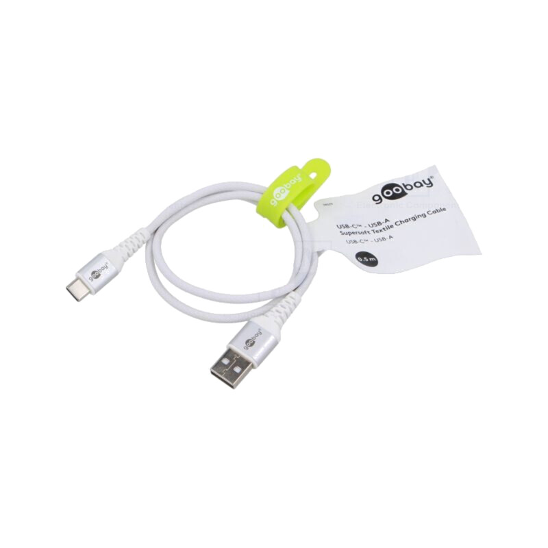 Cablu; USB 2.0; USB A mufă,USB C mufă; 0,5m; alb; 0,48Gbps; 60W; 3A