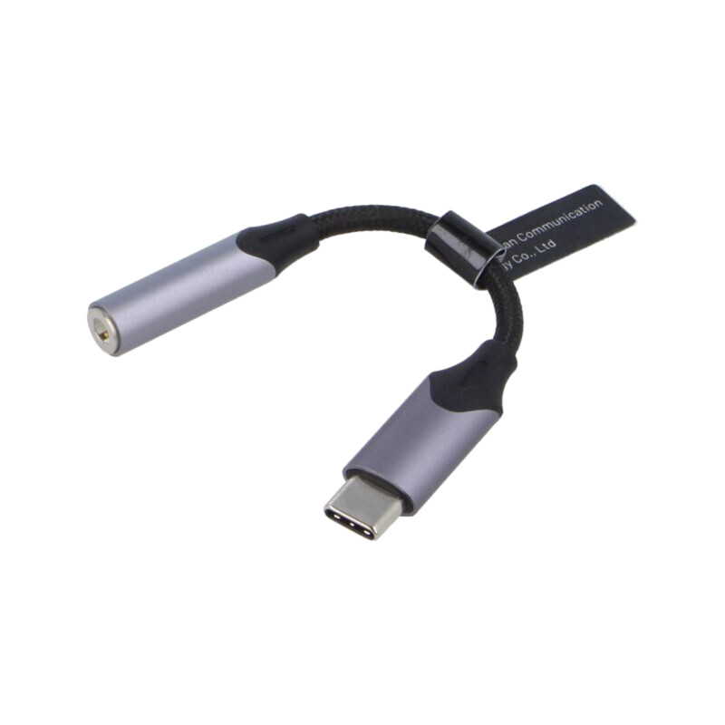 Cablu; Jack 3,5mm soclu,USB C mufă; nichelat; 0,1m; negru