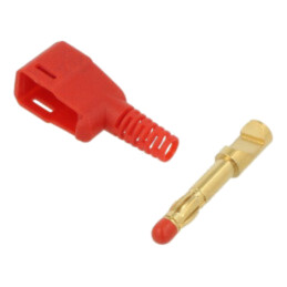 Conector: banană 4mm; mufă; 32A; roşie; cu izolaţie,în unghi