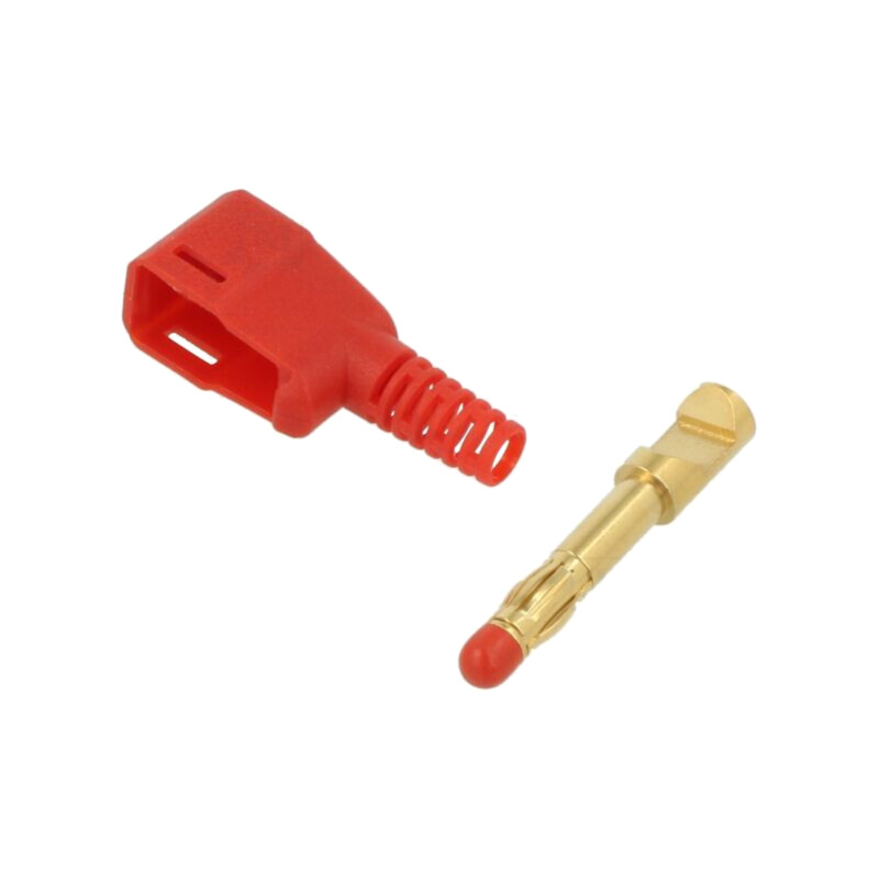 Conector: banană 4mm; mufă; 32A; roşie; cu izolaţie,în unghi