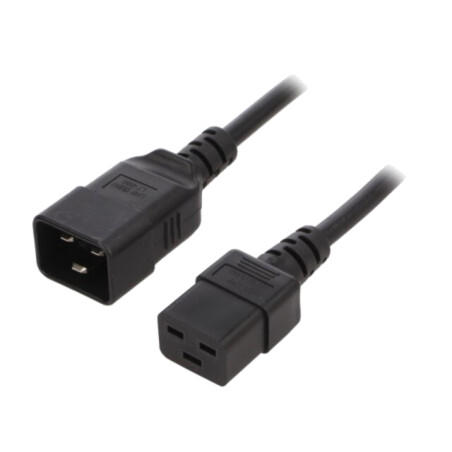 Cablu; 3x1,5mm2; IEC C19 mamă,IEC C20 tată; PVC; 0,5m; negru; 16A