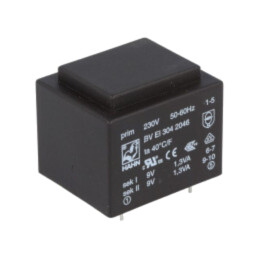 Transformator: încapsulat; 2,6VA; 230VAC; 9V; 9V; 145mA; 145mA; PCB