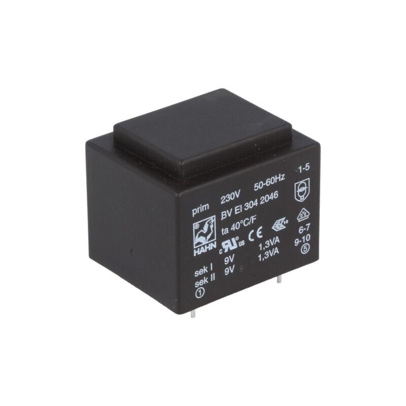 Transformator: încapsulat; 2,6VA; 230VAC; 9V; 9V; 145mA; 145mA; PCB